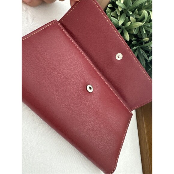 Clutch Wallet Bag Multi Space Bright Red Card Holder Women’s Red Leather - Picture 5 of 13